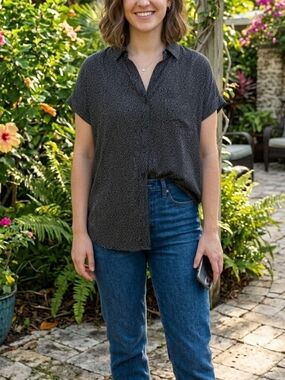 Goodthreads Black & Tan Geometric Print Viscose Shirt - Size S